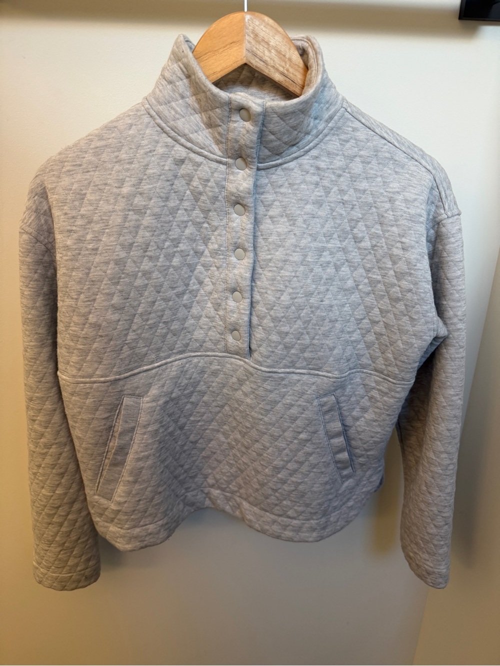 Marine Layer Corbet Funnel Neck Snap Pullover in Light Heather Gray